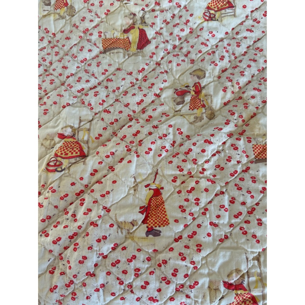 Unbranded Baby Quilt Unisex 49x42 White Red Good Vintage Children Task Print
